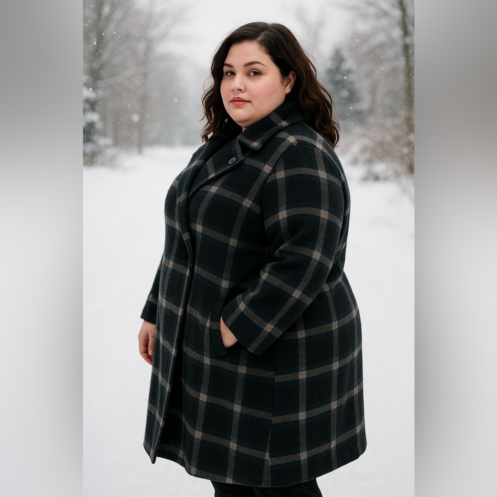 ✨ Lane Bryant Plaid Winter Coat – Crossover Top Closure + Pockets ✨
